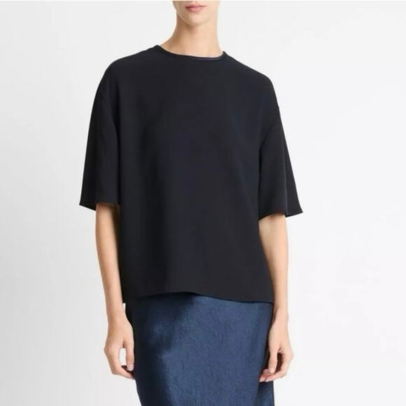 Vince dolman sleeve boxy navy silk top size Xs - Picture 1 of 9